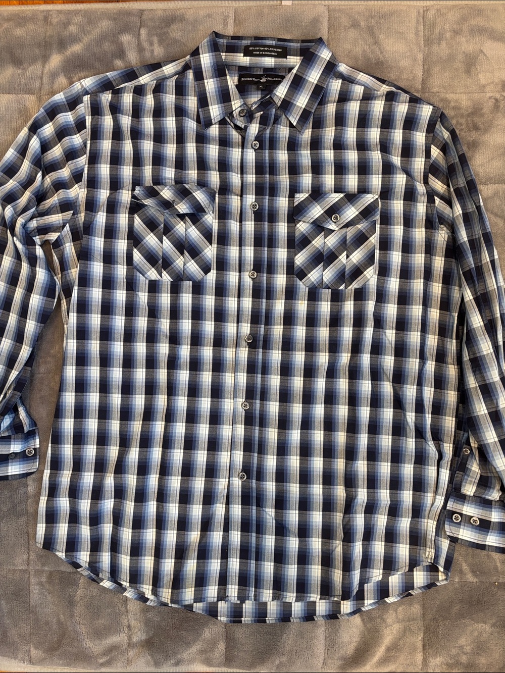 Beverly Hills Polo Club Blue and White Plaid Button-Down Shirt